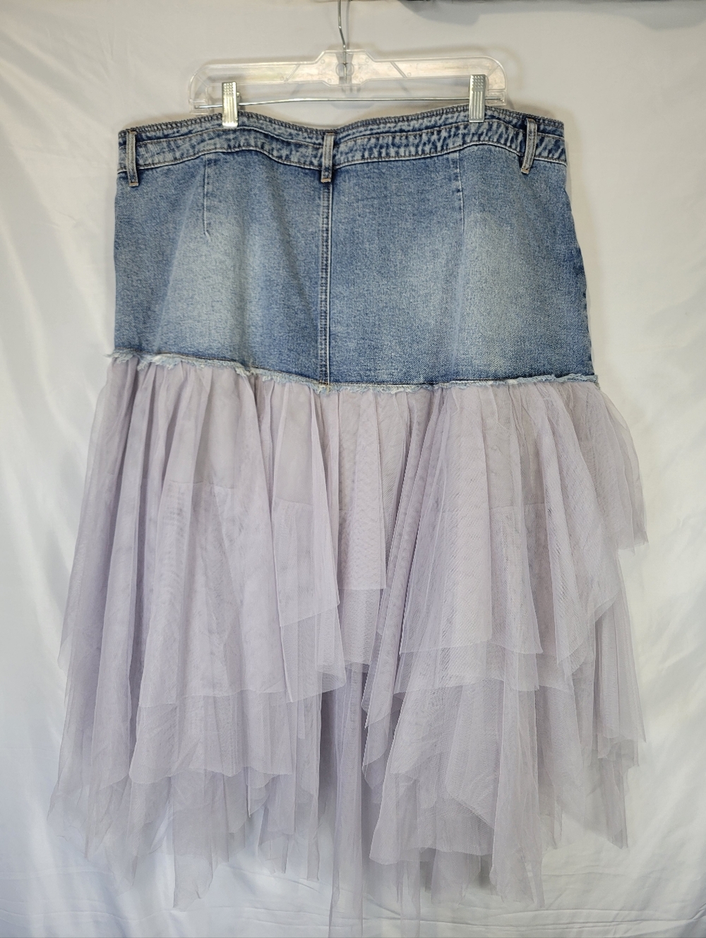 MICAS Denim Tulle Patchwork Highwaisted Festival, Fairy, Western Midi Skirt - Picture 10 of 13